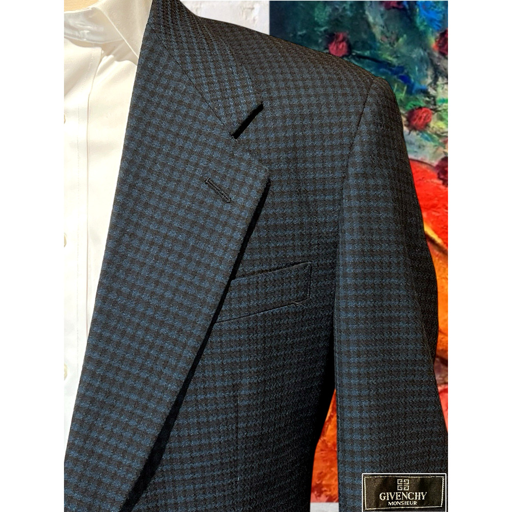 Vtg Givenchy 42L Starlight Blue Cigar Brown Check Plaid Designer Blazer - Picture 8 of 15